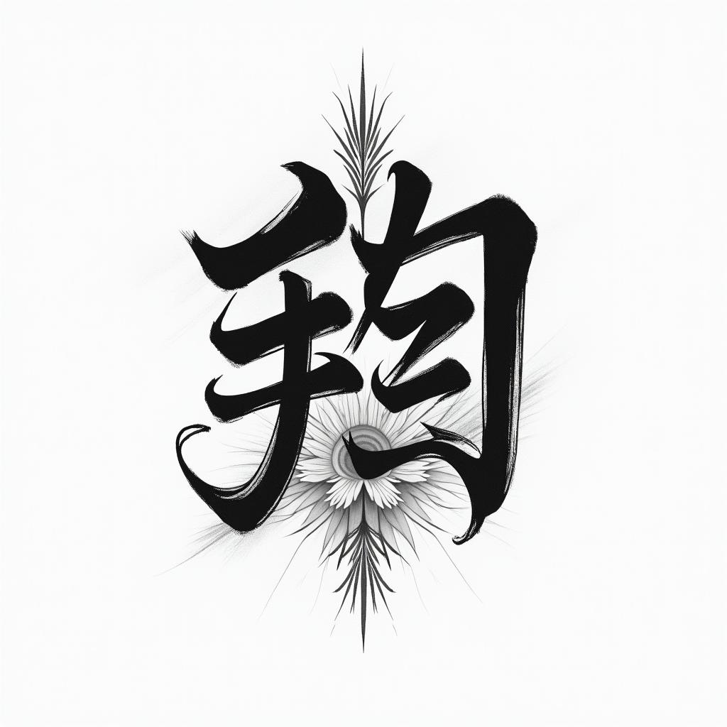 Godtext-based tattoo, japanese font ultra-realistic, perfectly placed, high-quality font design, photo-realistic shading, 8k, high quality, finely detailed typograph - Variation 6