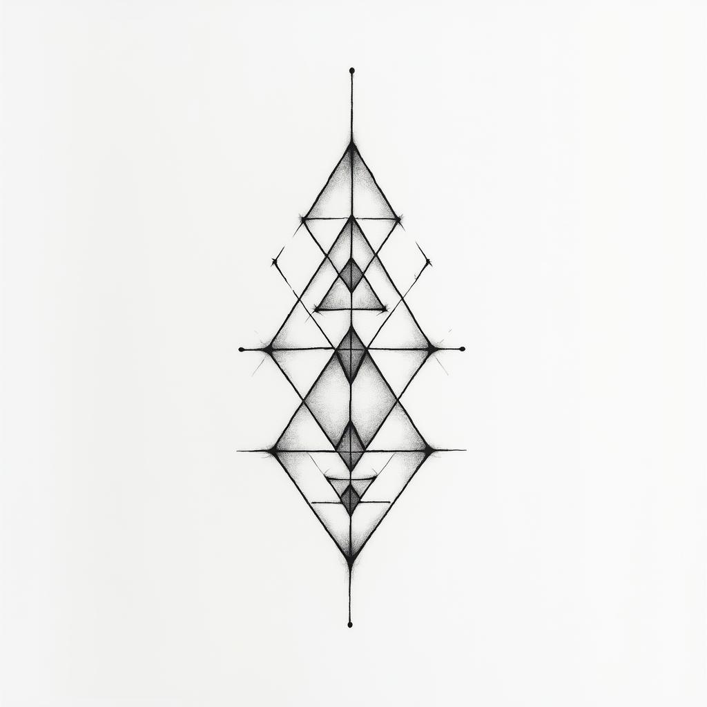 Mathis, 21 years old, zodiac sign Taurus.in minimalist style tattoo, featuring simple shapes and fine lines, with minimal shading and details, tiny triangles, creating a sense of balance and harmony - Variation 2