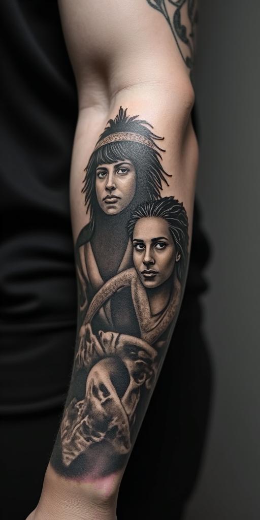 A sign of strength that reflects my love for my siblings and shows that I will not give up and am a Christian.in realism tattoo style, featuring a highly detailed, lifelike, capturing every detail, photorealistic, ultra realistic, intricate shading, smooth and sharp, - Variation 3