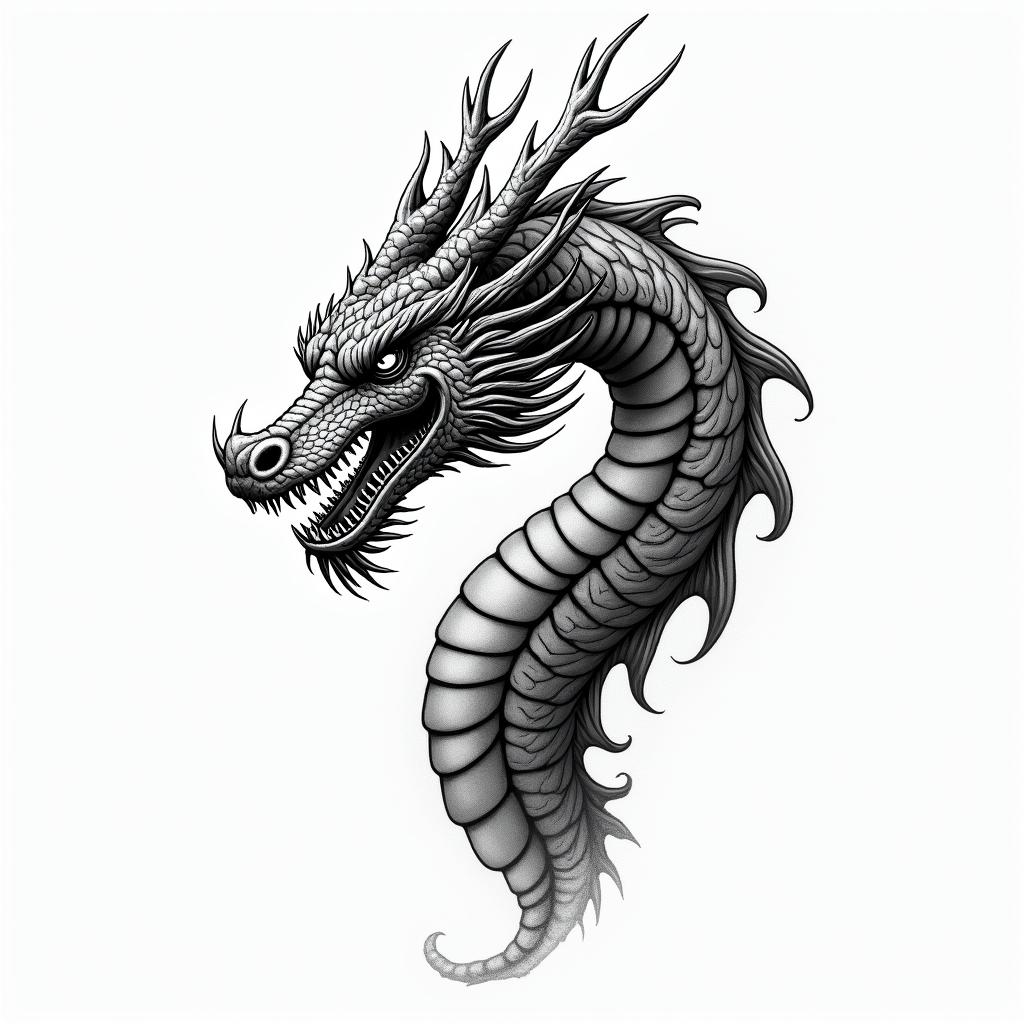 realistic dragonin authentic tattoo style, incorporating traditional modifications, bold black outlines, solid color fills, featuring classic authentic elements - Variation 2