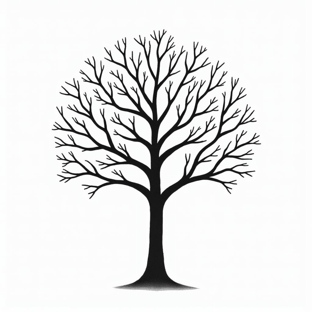 Tree with roman numerals 12in minimalist style tattoo, featuring simple shapes and fine lines, with minimal shading and details, tiny triangles, creating a sense of balance and harmony - Variation 2