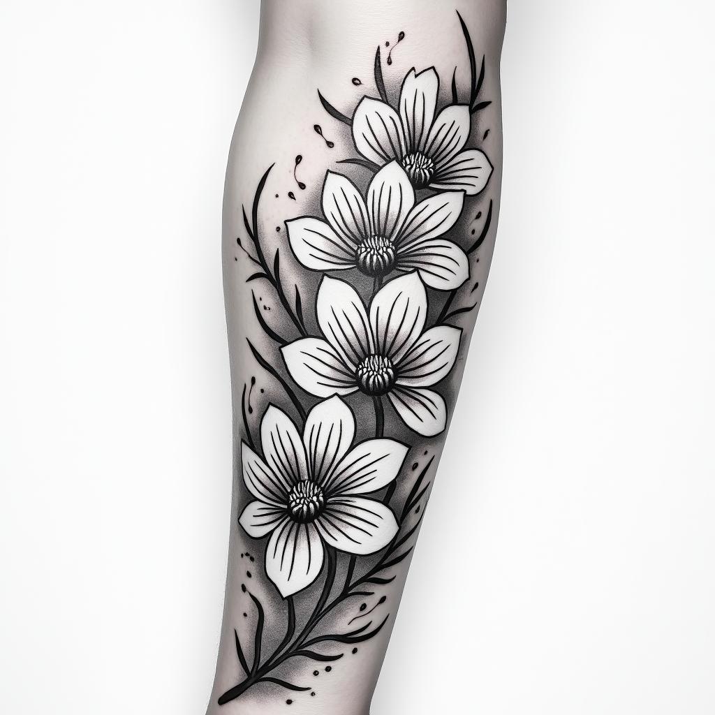 Flower peddles on fire scattered across my armin japanese style tattoo, detailed tattoo, traditional japanese culture tattoo, mythology, 8k - Variation 2