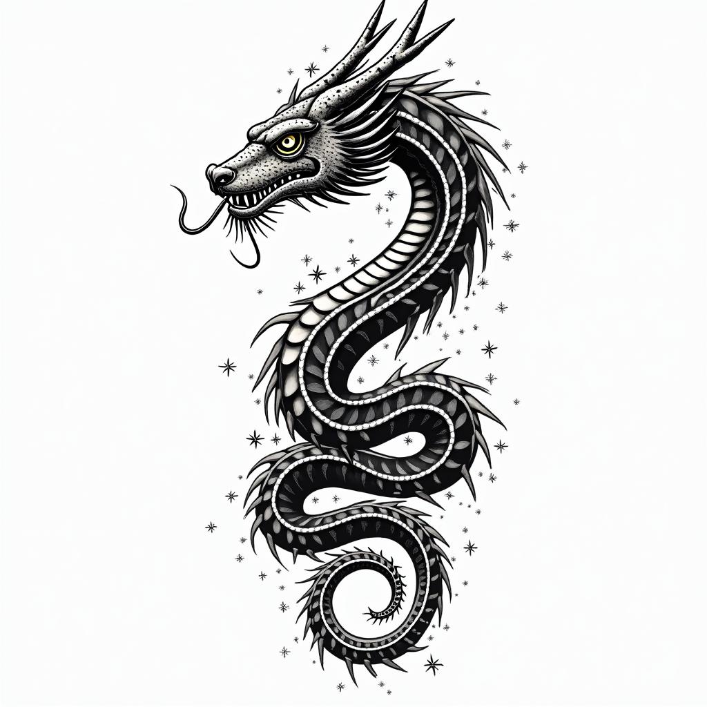 Aztec god serpentin new school tattoo, pop culture, modern, detailed tattoo, illustrative - Variation 4