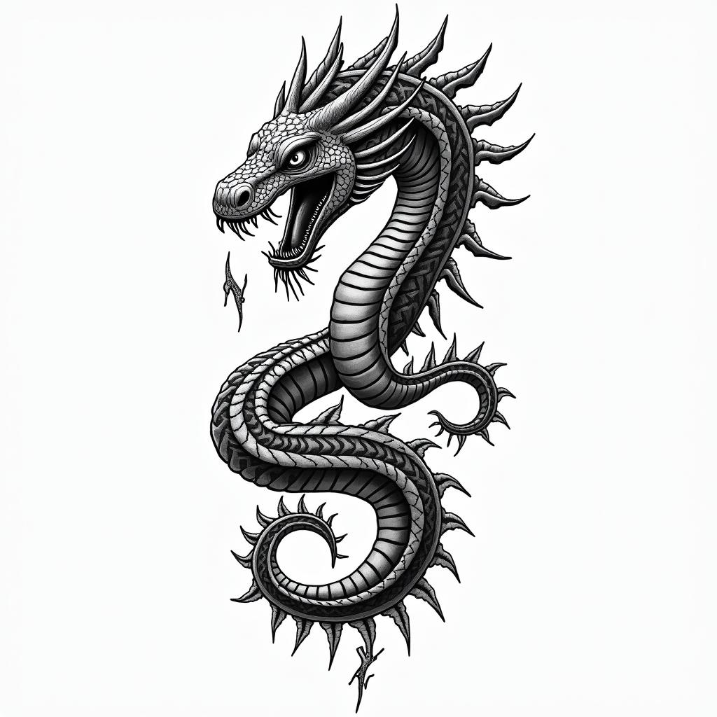 Aztec god serpentin new school tattoo, pop culture, modern, detailed tattoo, illustrative - Variation 3