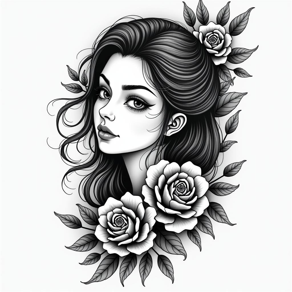 Nanin authentic tattoo style, incorporating traditional modifications, bold black outlines, solid color fills, featuring classic authentic elements - Variation 4