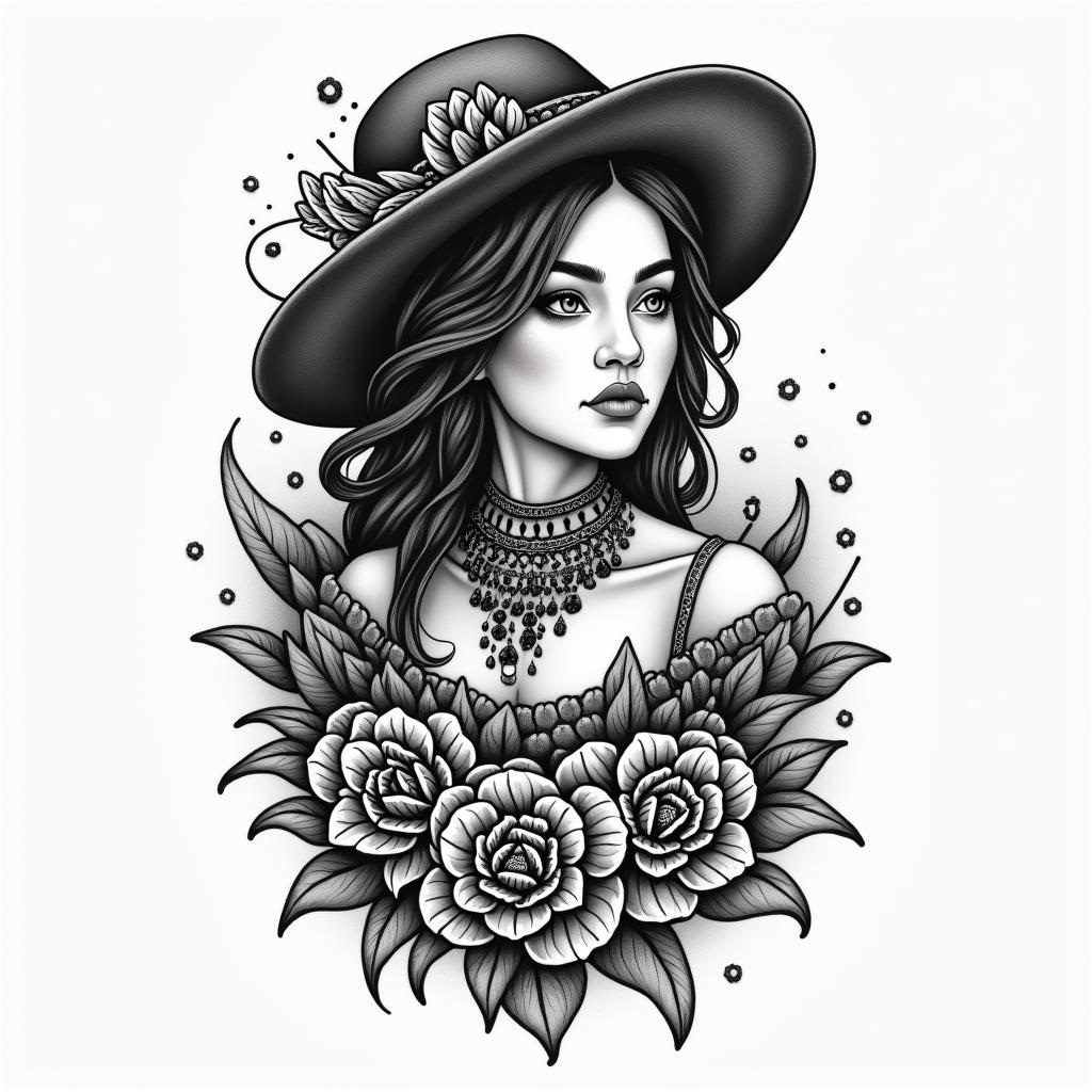 Nanin authentic tattoo style, incorporating traditional modifications, bold black outlines, solid color fills, featuring classic authentic elements