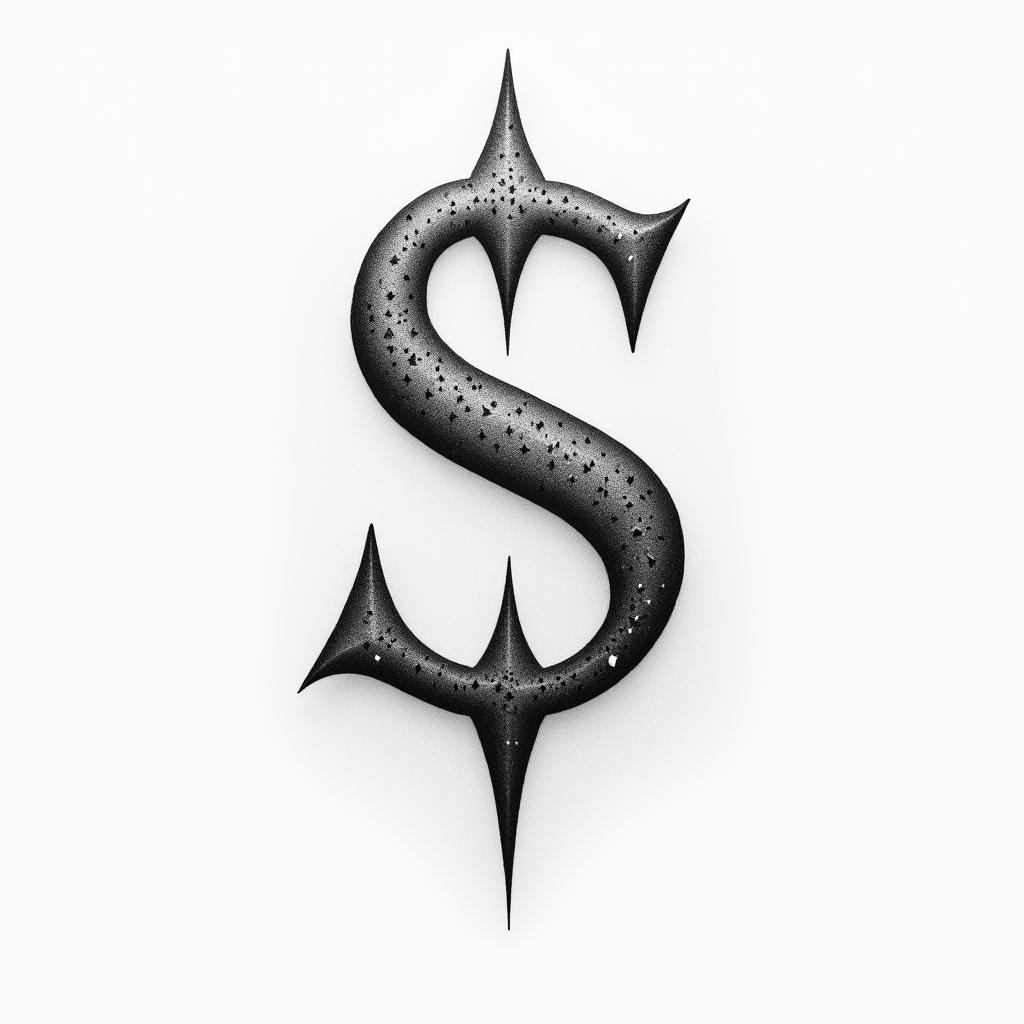 Letter S with a drum kitin minimalist style tattoo, featuring simple shapes and fine lines, with minimal shading and details, tiny triangles, creating a sense of balance and harmony - Variation 4