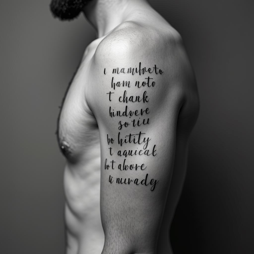 Obsoleteminimalist text-based tattoo, Monospace font ultra-realistic, perfectly placed, high-quality font design, photo-realistic shading, 8k, high quality, finely detailed typograph - Variation 4