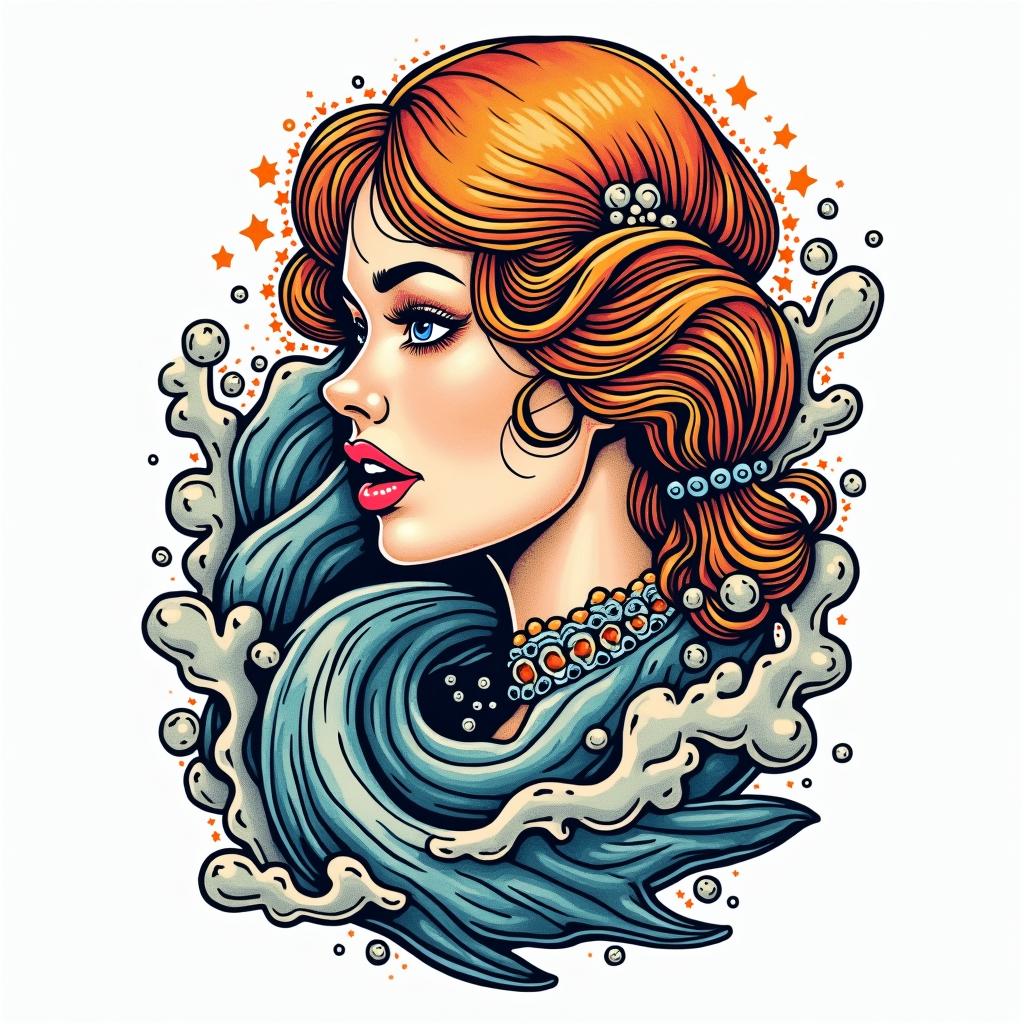 Seain pop art style tattoo, featuring bold and vibrant colors, exaggerated outlines, iconic imagery, inspired by comic books and speech bubbles, comic book characters, retro pop culture