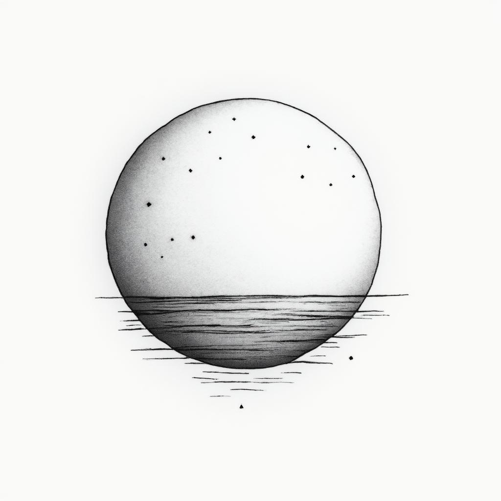 Moon and seain minimalist style tattoo, featuring simple shapes and fine lines, with minimal shading and details, tiny triangles, creating a sense of balance and harmony - Variation 3