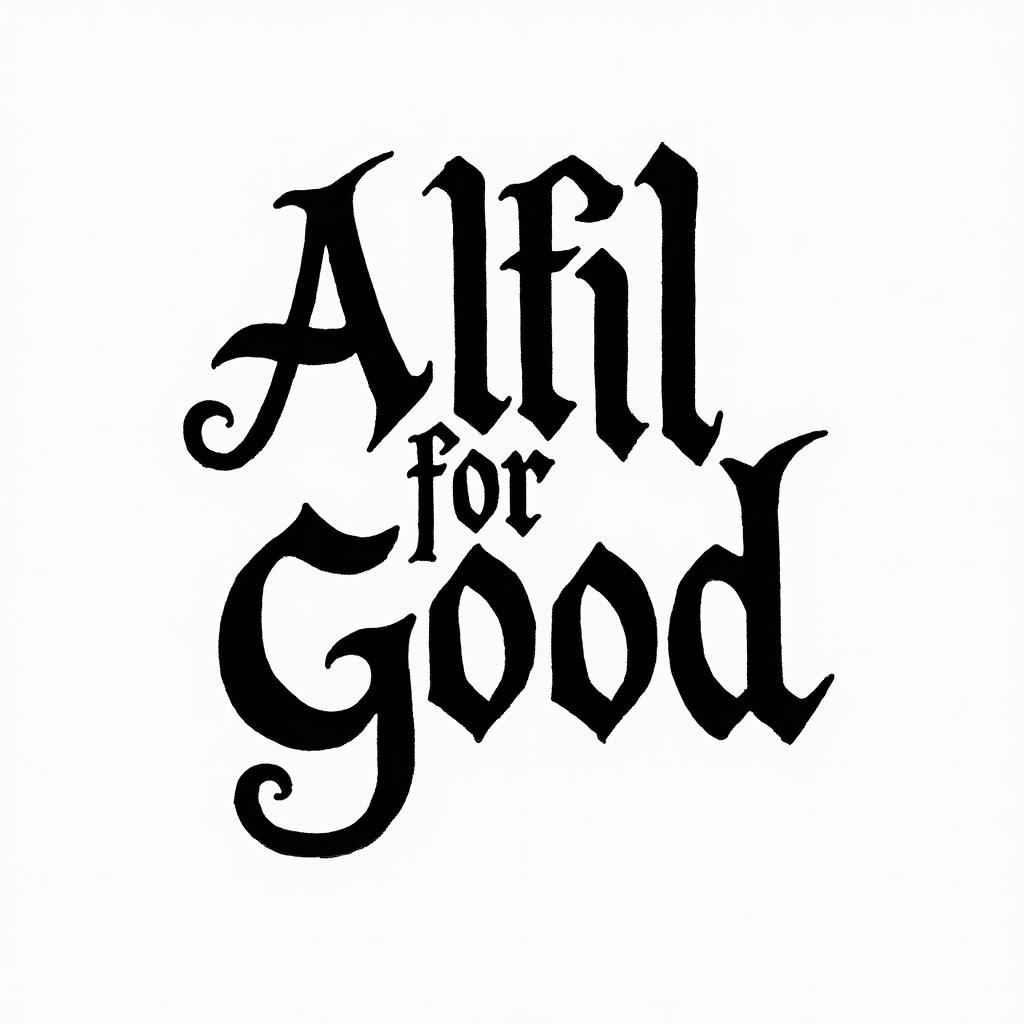 All bad for goodtext-based tattoo, gothic font ultra-realistic, perfectly placed, high-quality font design, photo-realistic shading, 8k, high quality, finely detailed typography