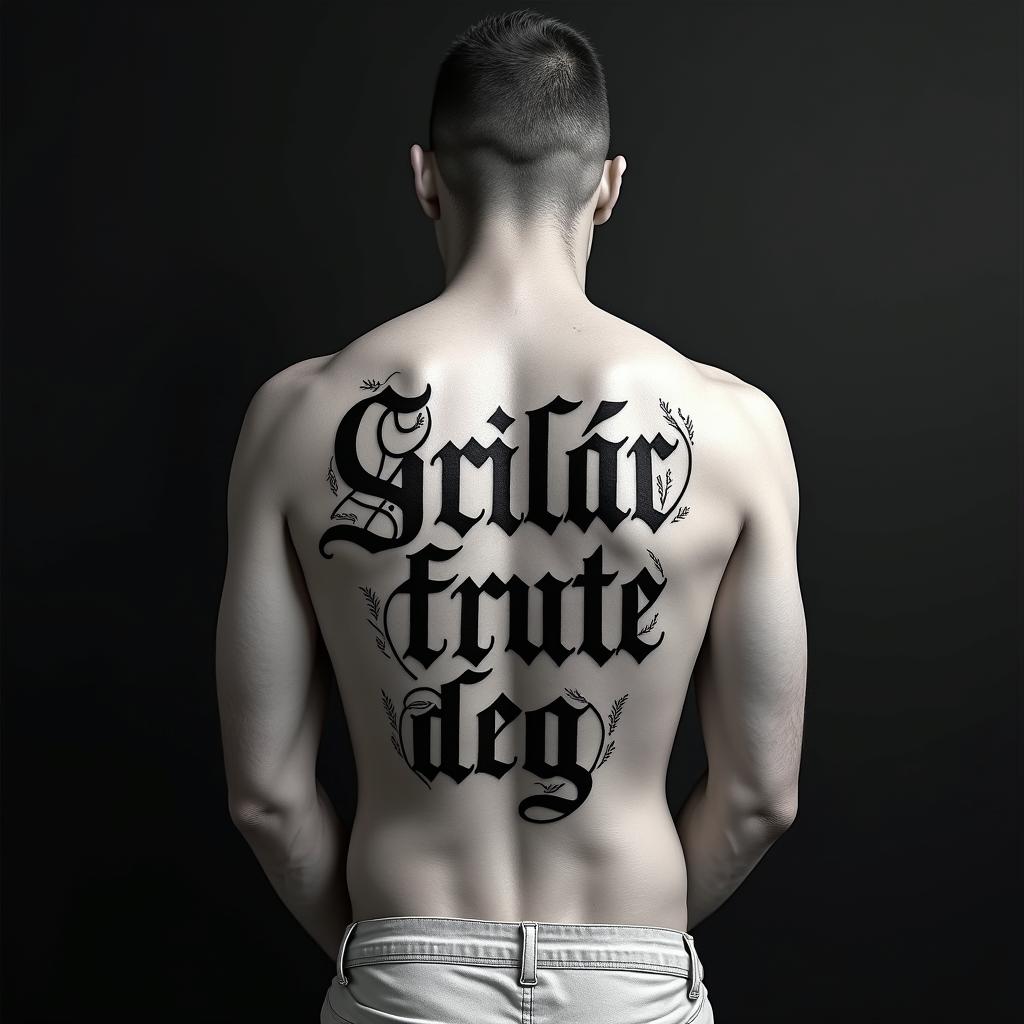VALDUZtext-based tattoo, gothic font ultra-realistic, perfectly placed, high-quality font design, photo-realistic shading, 8k, high quality, finely detailed typography - Variation 4