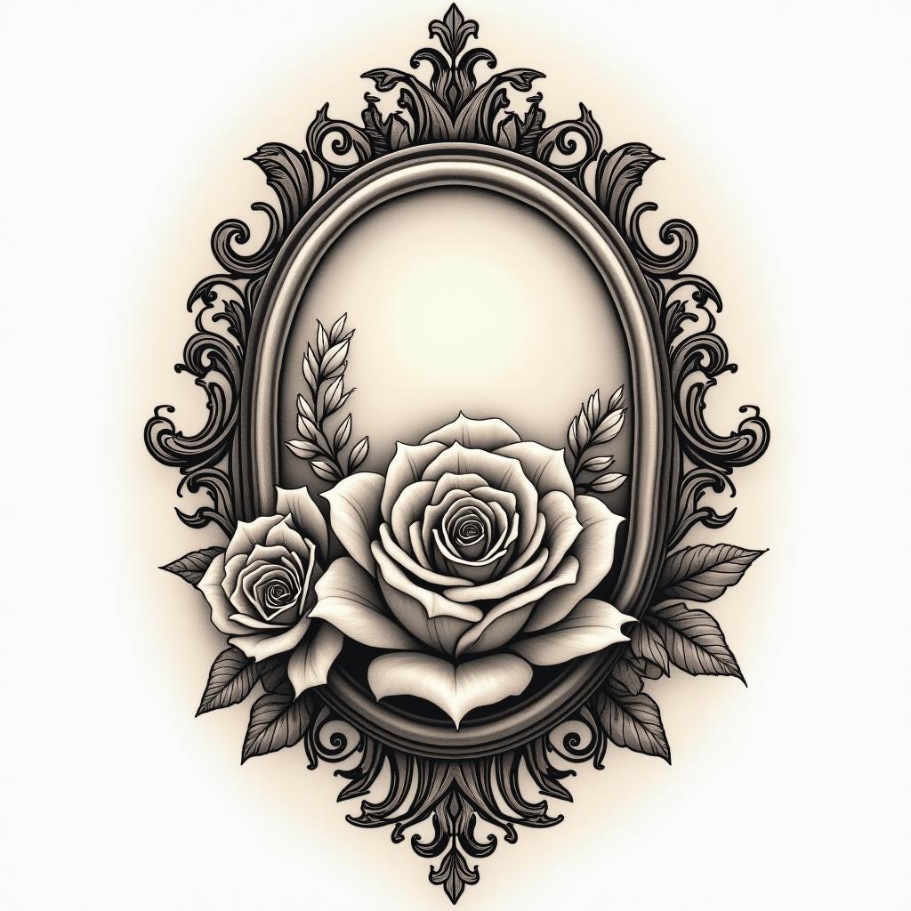 Armband for womenin victorian style tattoo, featuring vintage and elegant elements, ornate frames, roses, antique, sepia-toned color scheme - Variation 5