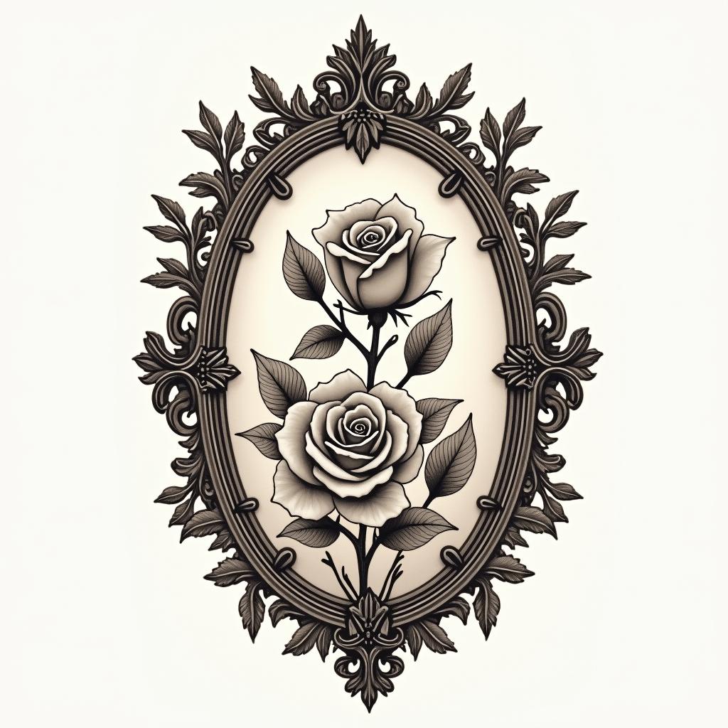 Armband for womenin victorian style tattoo, featuring vintage and elegant elements, ornate frames, roses, antique, sepia-toned color scheme - Variation 3