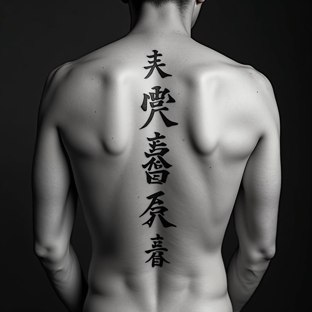 VALDUZtext-based tattoo, japanese font ultra-realistic, perfectly placed, high-quality font design, photo-realistic shading, 8k, high quality, finely detailed typograph - Variation 3