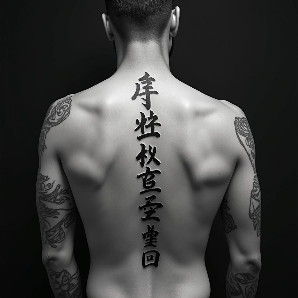 VALDUZtext-based tattoo, japanese font ultra-realistic, perfectly placed, high-quality font design, photo-realistic shading, 8k, high quality, finely detailed typograph