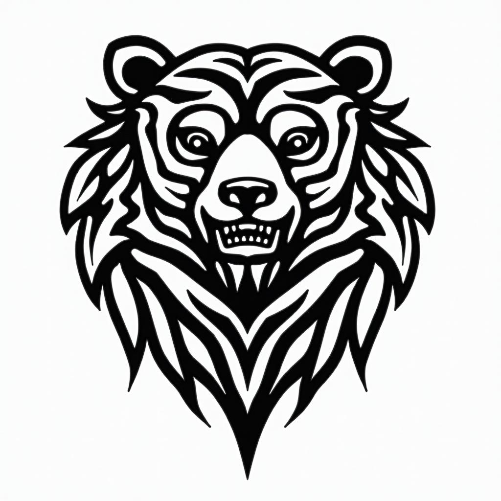 bearin tribal tattoo style, featuring bold and black geometric shapes, curved lines, intertwine and flow seamlessly, creating a powerful and symbolic design, polynesian and maori styles - Variation 5