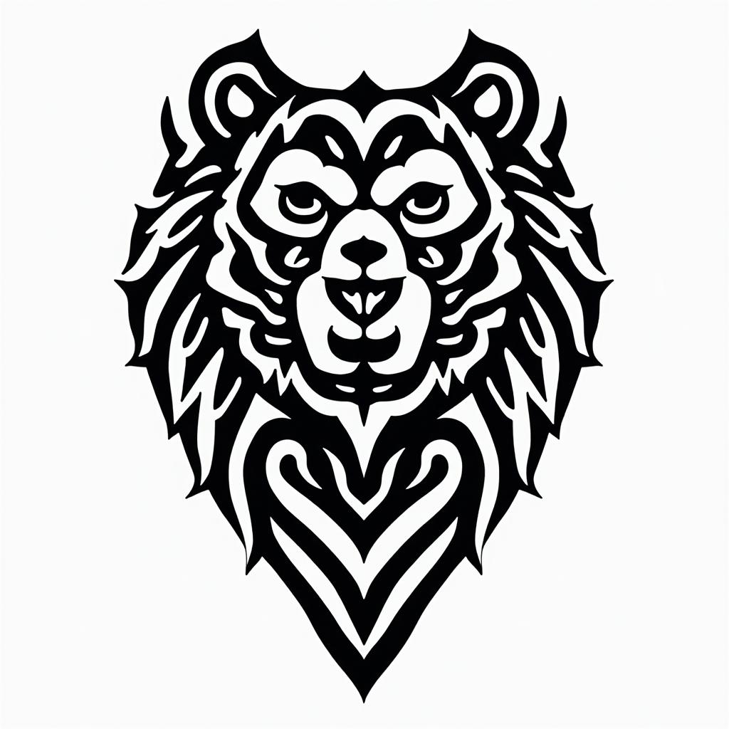 bearin tribal tattoo style, featuring bold and black geometric shapes, curved lines, intertwine and flow seamlessly, creating a powerful and symbolic design, polynesian and maori styles - Variation 6