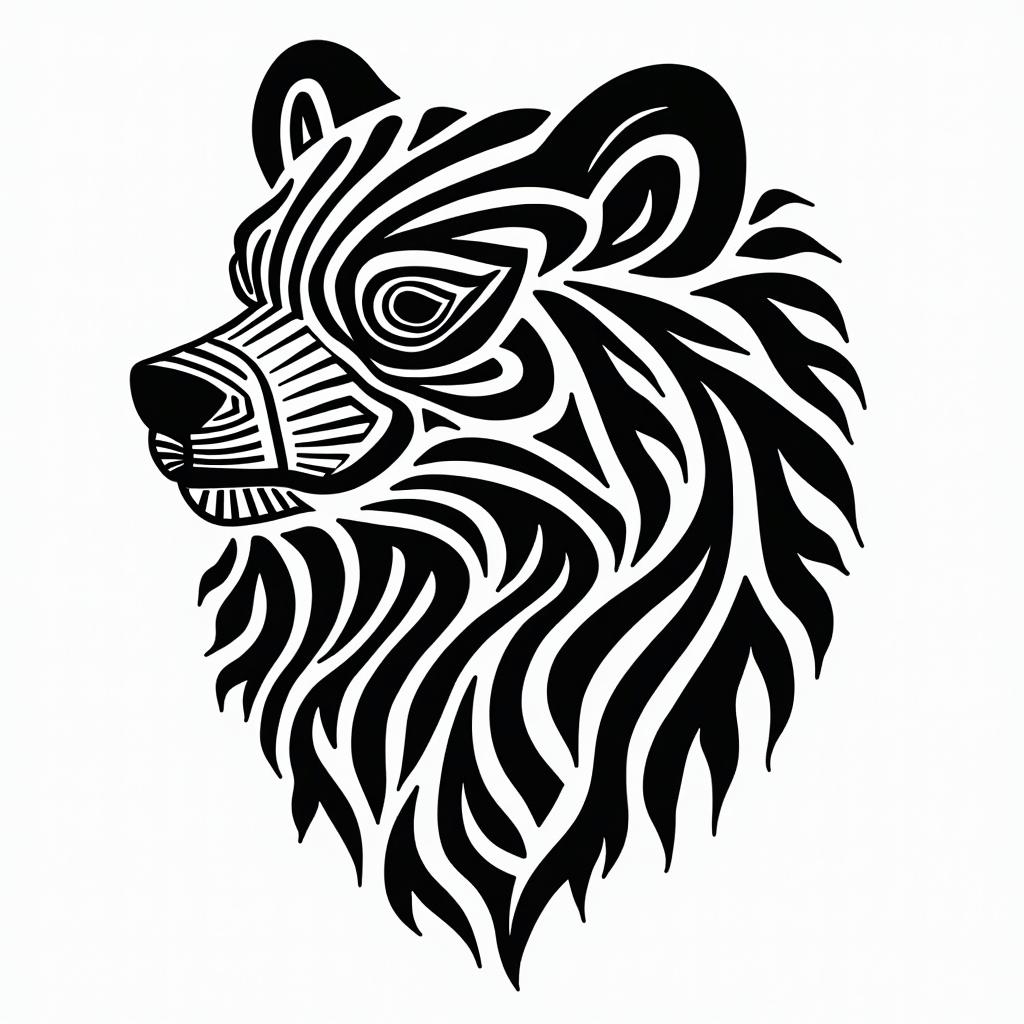 bearin tribal tattoo style, featuring bold and black geometric shapes, curved lines, intertwine and flow seamlessly, creating a powerful and symbolic design, polynesian and maori styles - Variation 7