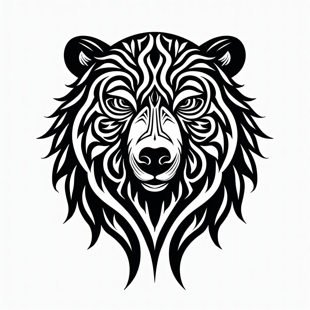 bearin tribal tattoo style, featuring bold and black geometric shapes, curved lines, intertwine and flow seamlessly, creating a powerful and symbolic design, polynesian and maori styles - Variation 8