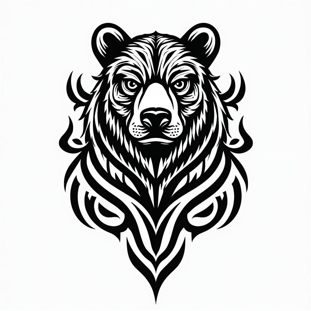 bearin tribal tattoo style, featuring bold and black geometric shapes, curved lines, intertwine and flow seamlessly, creating a powerful and symbolic design, polynesian and maori styles - Variation 4