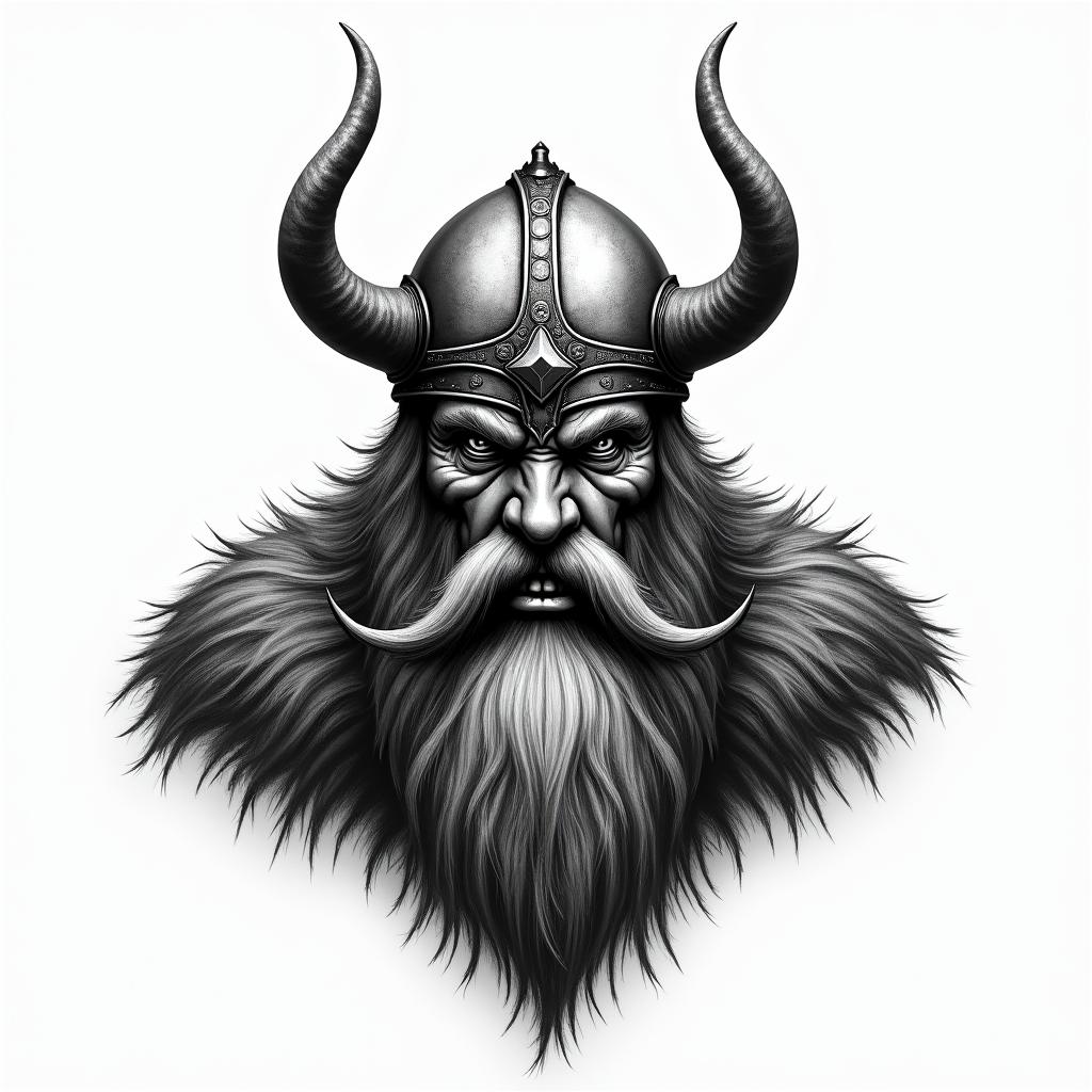 Fierce Viking with intricate helmet designhigly detailed tattoo - Variation 25