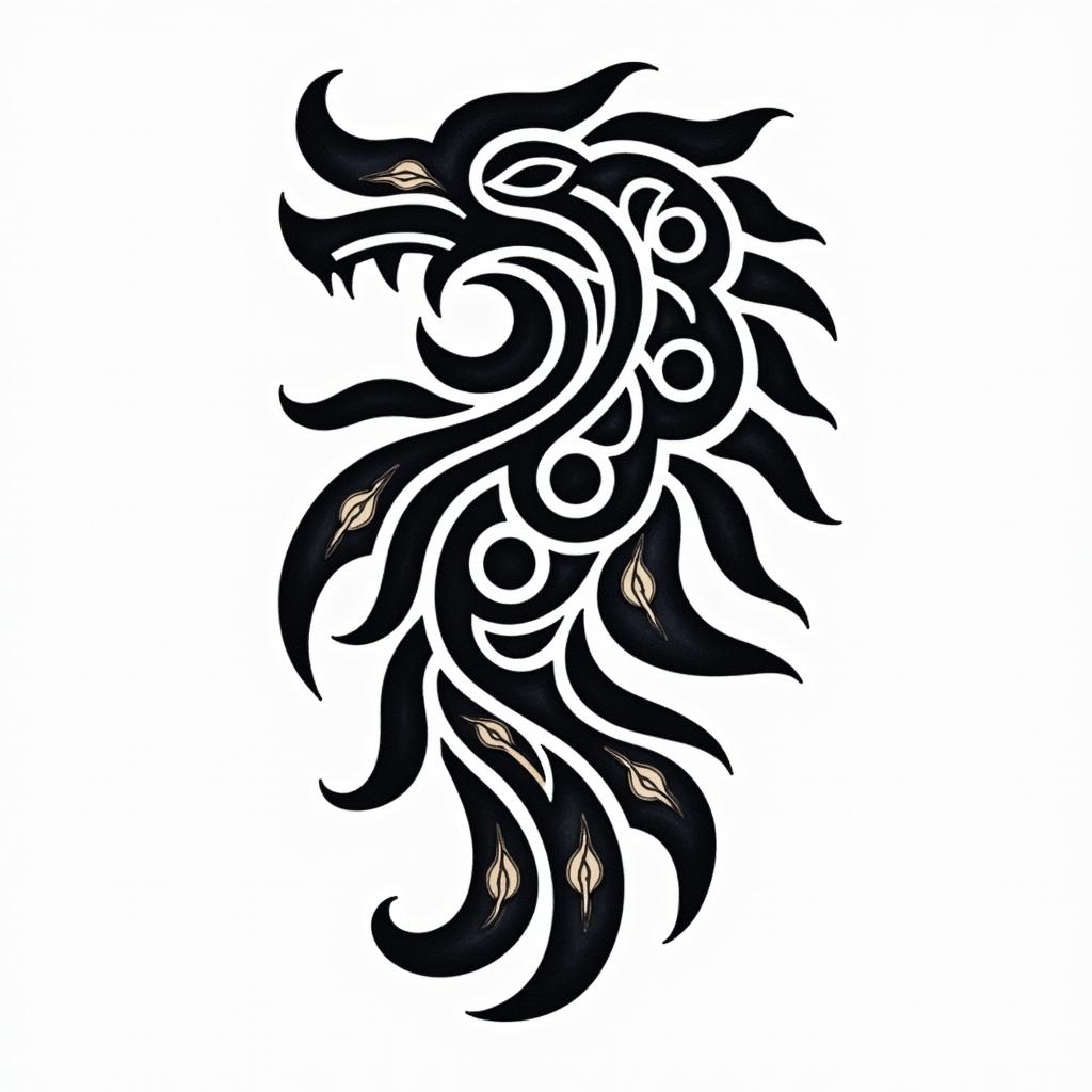 Alaskan Nativein tribal tattoo style, featuring bold and black geometric shapes, curved lines, intertwine and flow seamlessly, creating a powerful and symbolic design, polynesian and maori styles - Variation 3