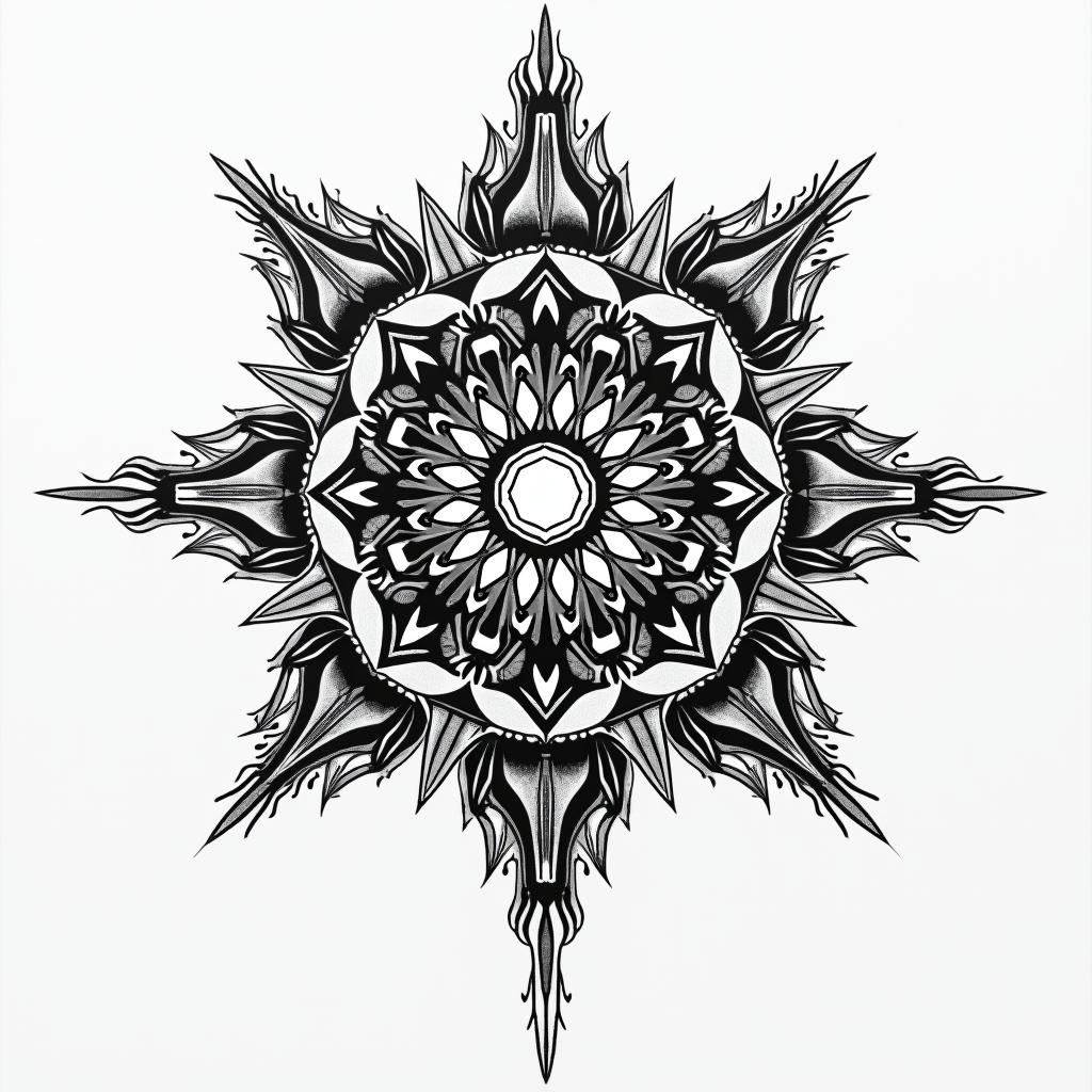 A tattoo that says: βDad, you told me to rise. I promised I would.β
βMom, your belief turned that promise into fire.βin dotwork style tattoo, complex mandala patterns, interlocking geometric shapes with sharp symmetry, clean lines, sharp angles