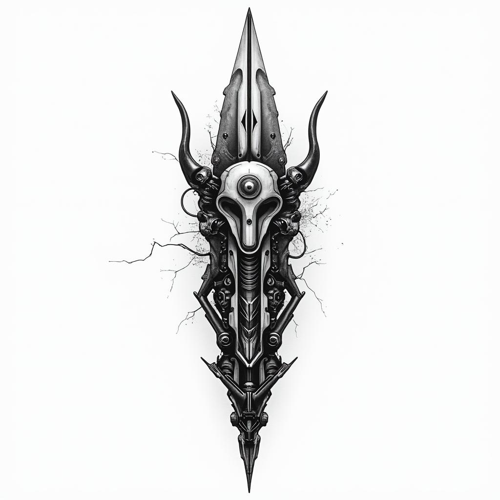 Dart arrowtattoo in biomechanic style, the tattoo covered by robotic elements of futuristic cyberpunk design, robotic features detail, showcasing intricate mechanical components - Variation 3