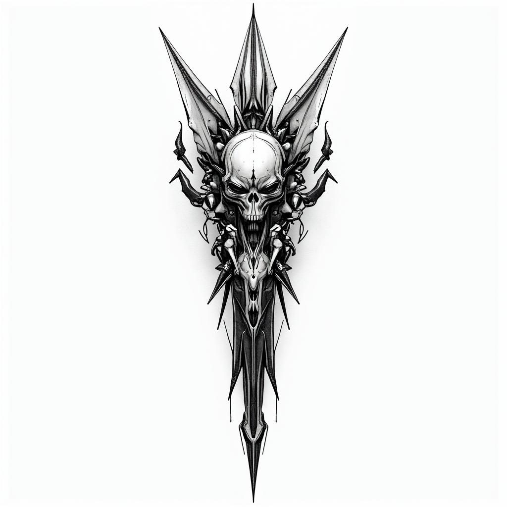 Dart arrowtattoo in biomechanic style, the tattoo covered by robotic elements of futuristic cyberpunk design, robotic features detail, showcasing intricate mechanical components - Variation 2