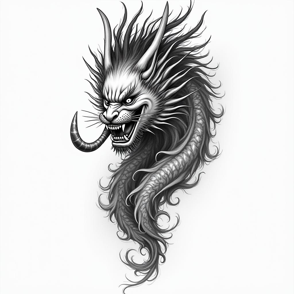 Sak yantin japanese style tattoo, detailed tattoo, traditional japanese culture tattoo, mythology, 8k - Variation 3