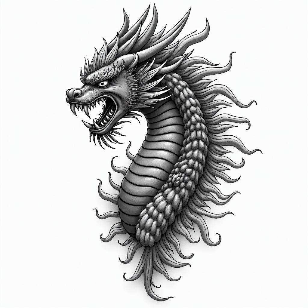 Sak yantin japanese style tattoo, detailed tattoo, traditional japanese culture tattoo, mythology, 8k