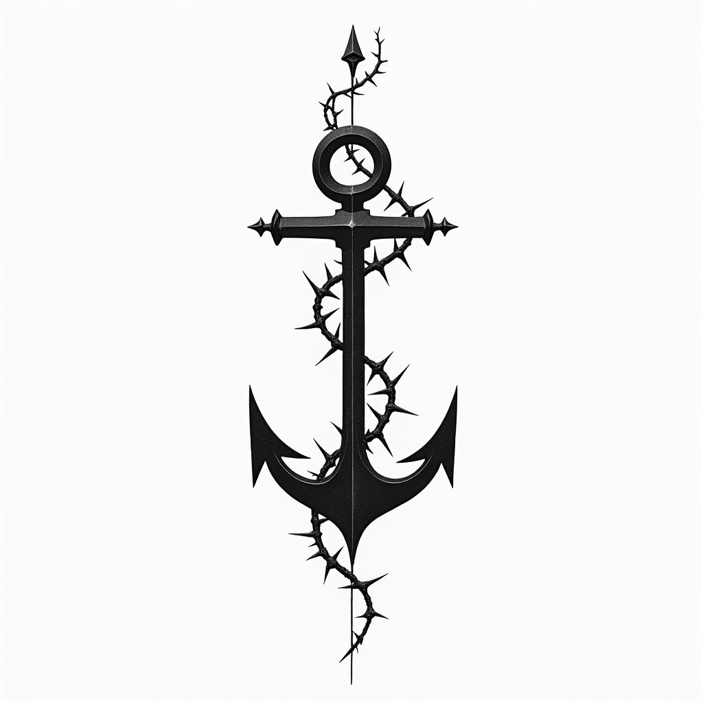 Intertwined anchor of roses and thornsin minimalist style tattoo, featuring simple shapes and fine lines, with minimal shading and details, tiny triangles, creating a sense of balance and harmony - Variation 2