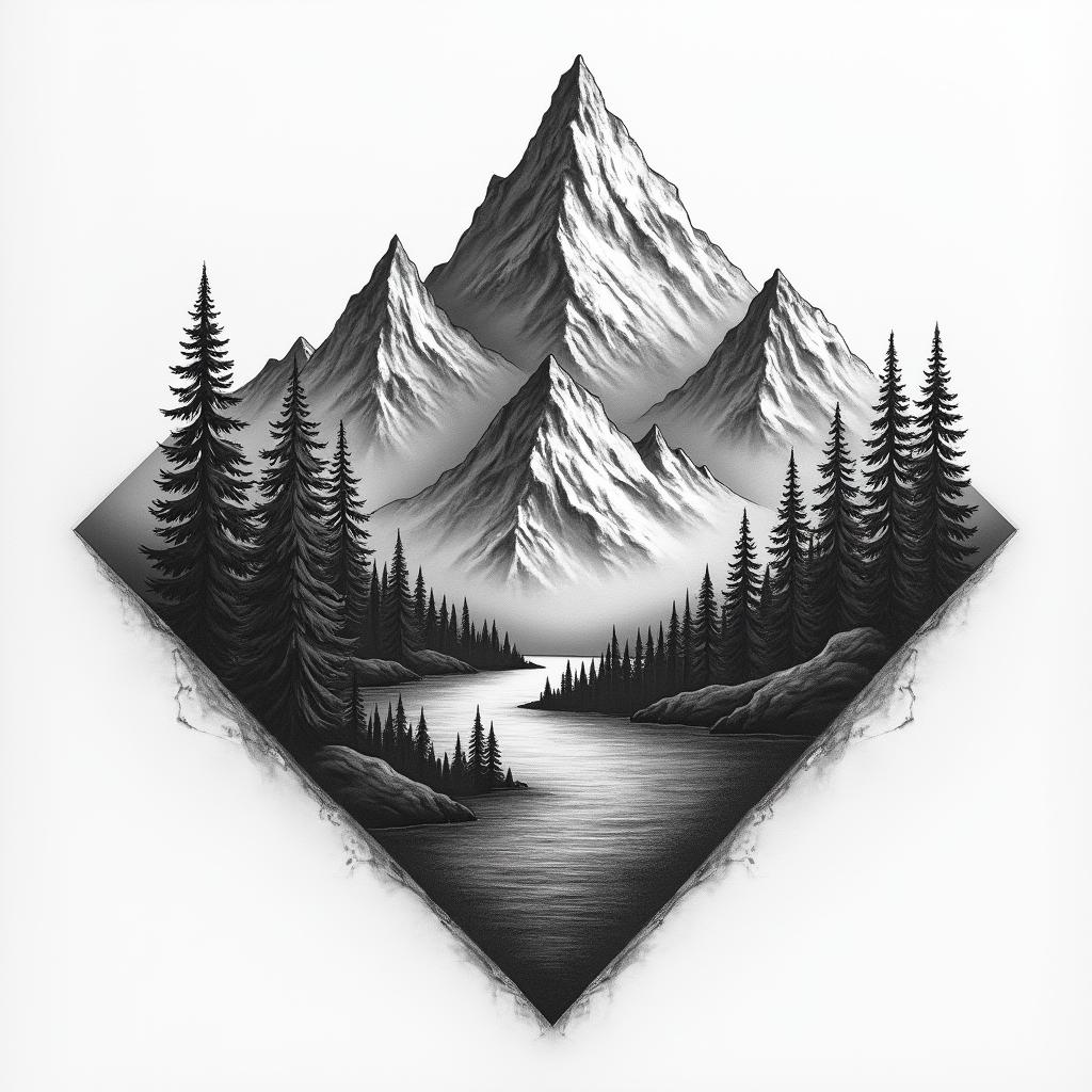 Mountainshigly detailed tattoo - Variation 9