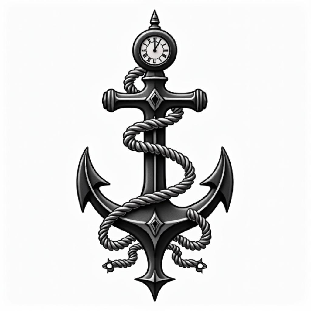 Anchor with nautical rope and compasshigly detailed tattoo - Variation 27
