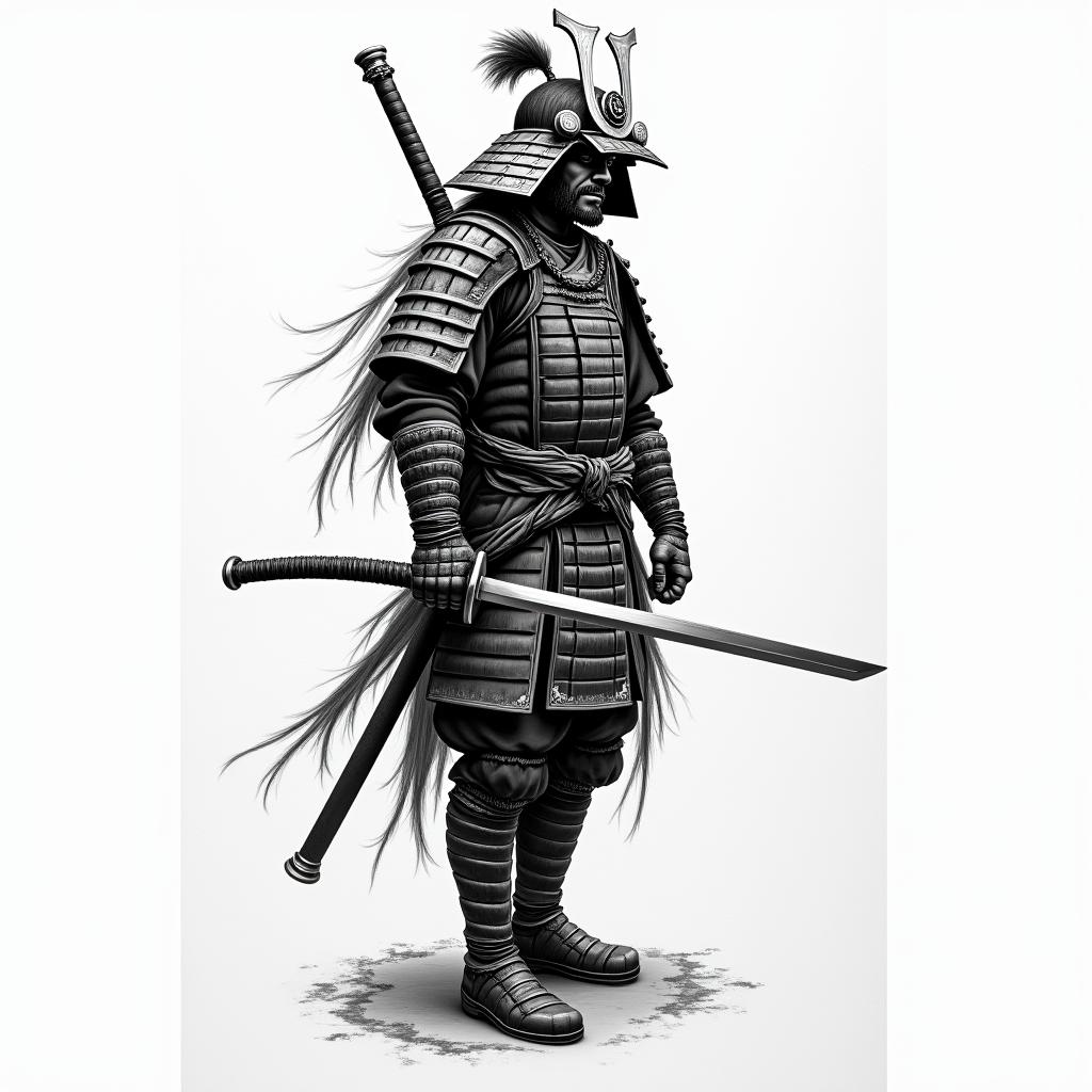 Samurai with a katanahigly detailed tattoo - Variation 32