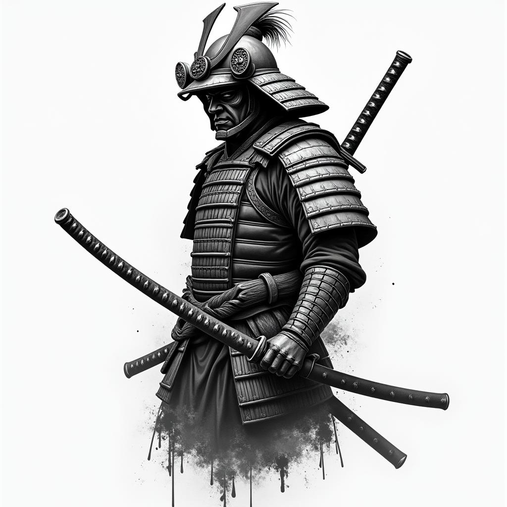 Samurai with a katanahigly detailed tattoo - Variation 35