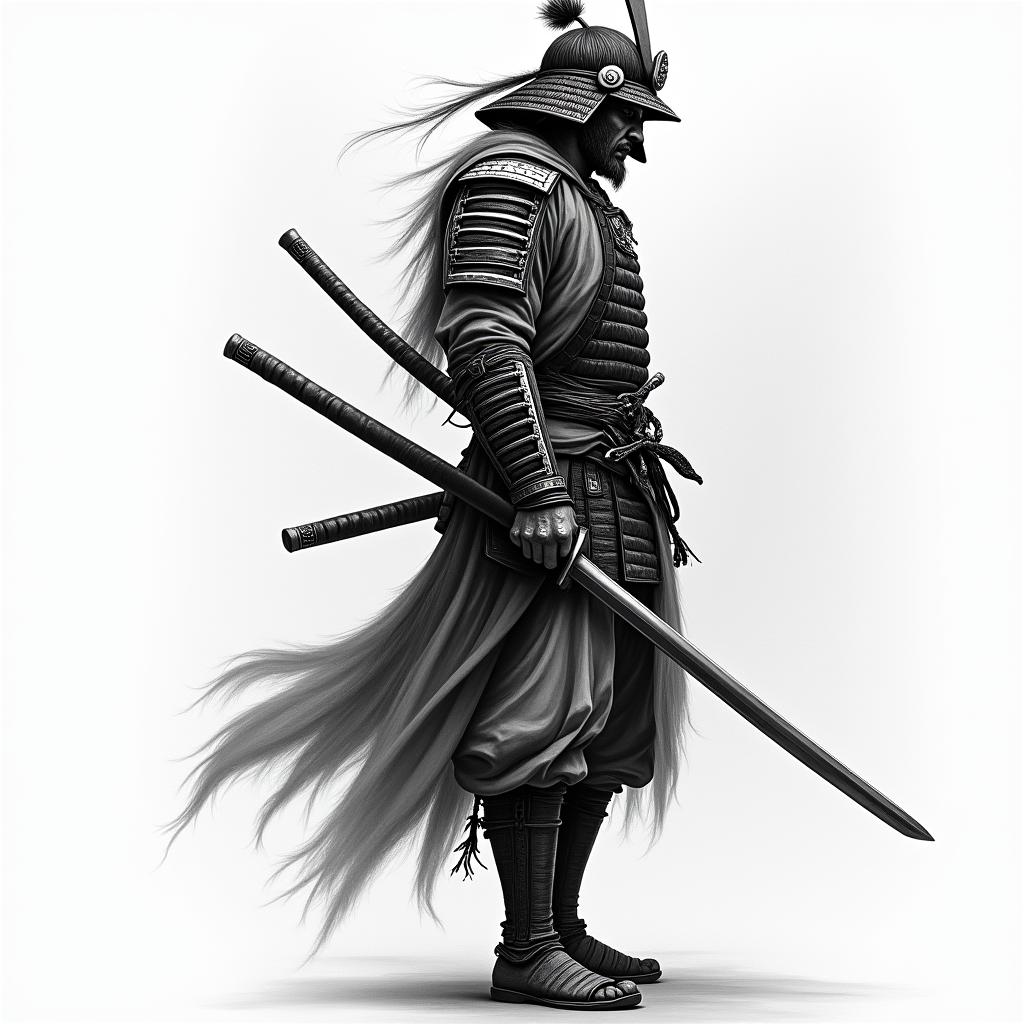 Samurai with a katanahigly detailed tattoo - Variation 33