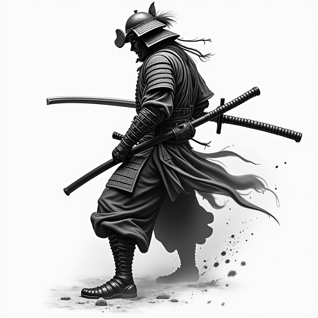 Samurai with a katanahigly detailed tattoo - Variation 34