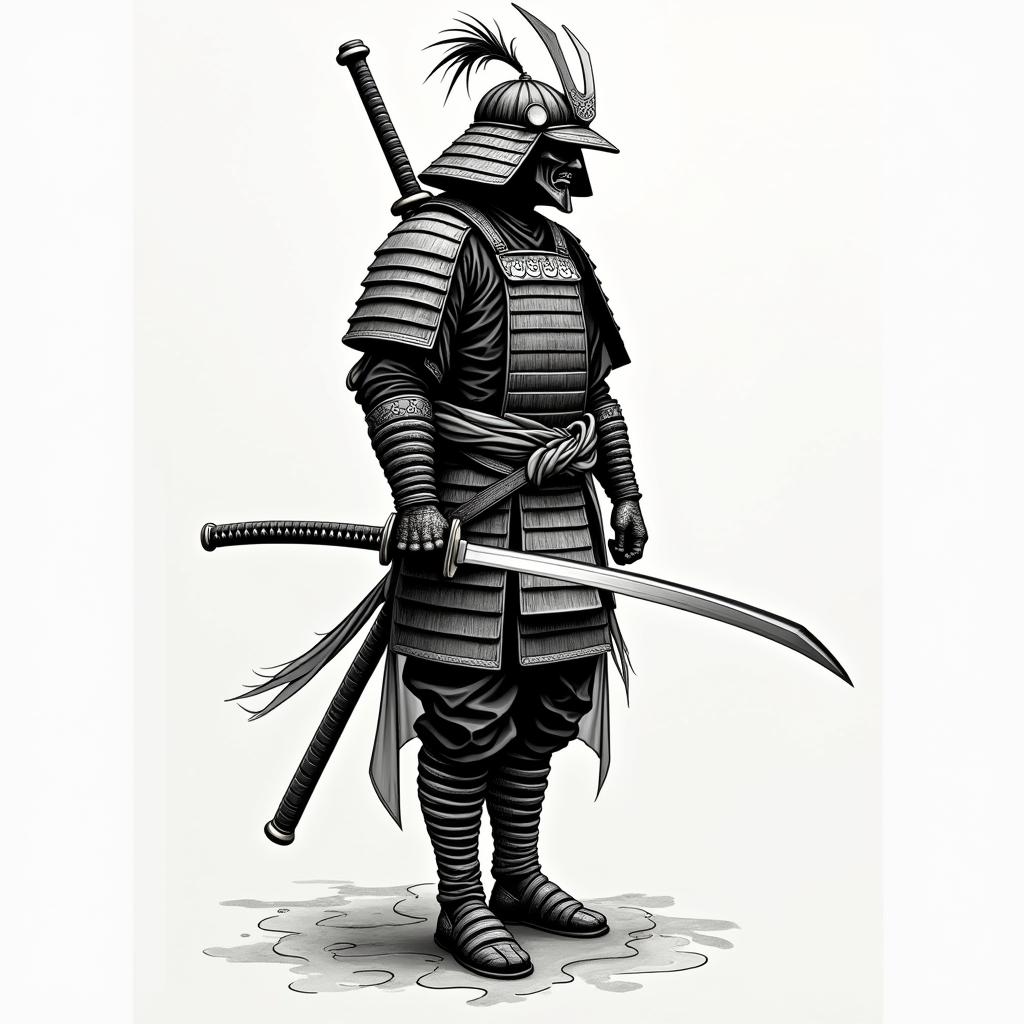 Samurai with a katanahigly detailed tattoo - Variation 30