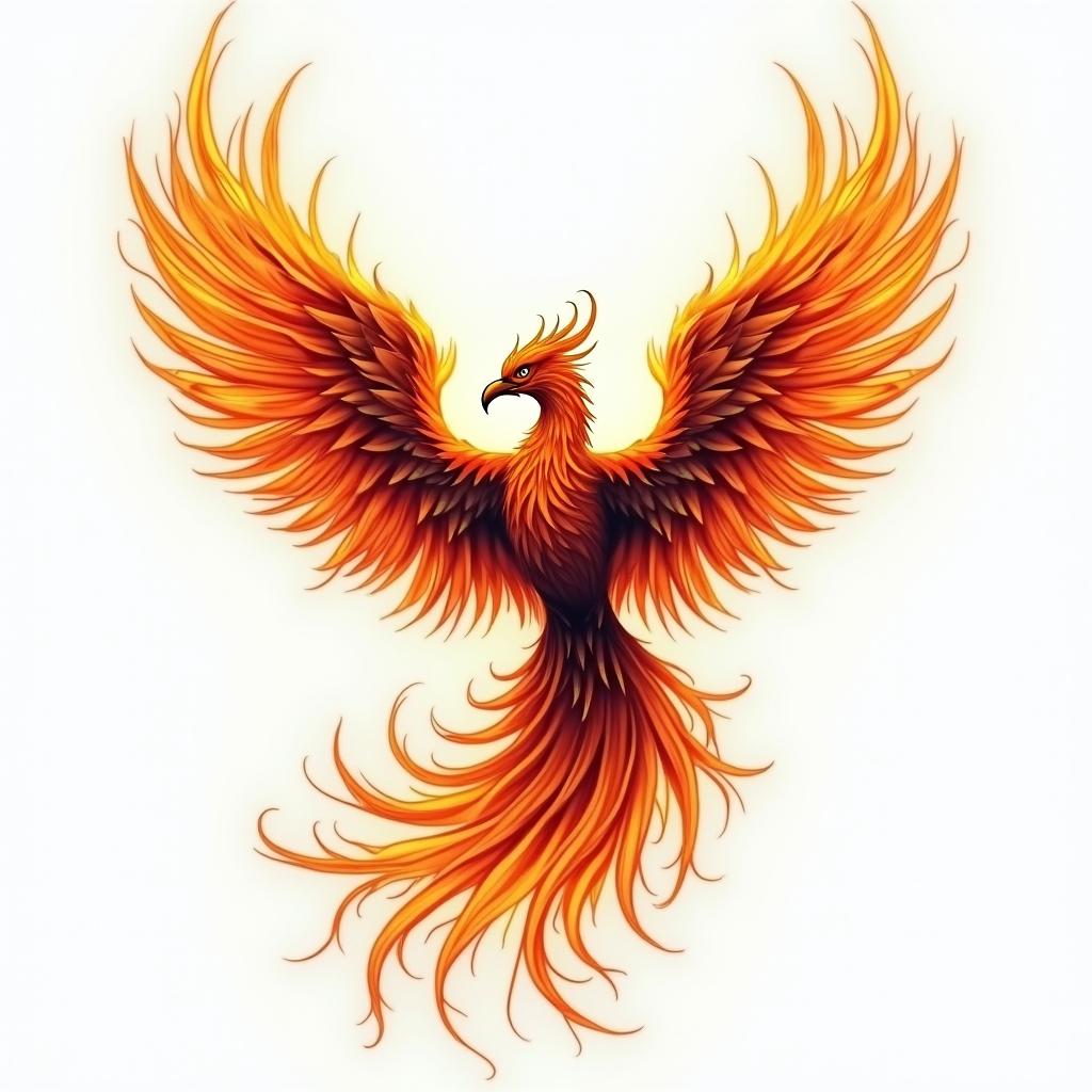 Phoenix, expansion, flamesin flame tattoo style showcasing fiery elements with dynamic flame patterns, glowing effect of flames, natural colors - Variation 4