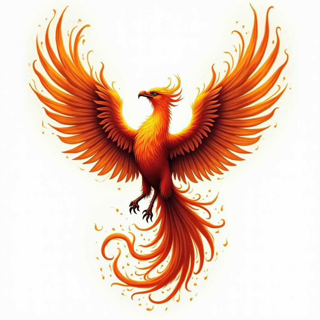 Phoenix, expansion, flamesin flame tattoo style showcasing fiery elements with dynamic flame patterns, glowing effect of flames, natural colors - Variation 3