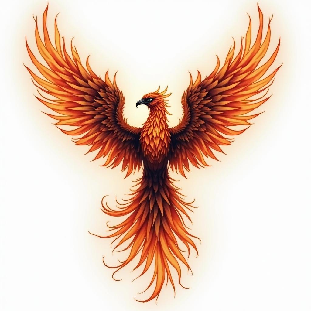 Phoenix, expansion, flamesin flame tattoo style showcasing fiery elements with dynamic flame patterns, glowing effect of flames, natural colors - Variation 2