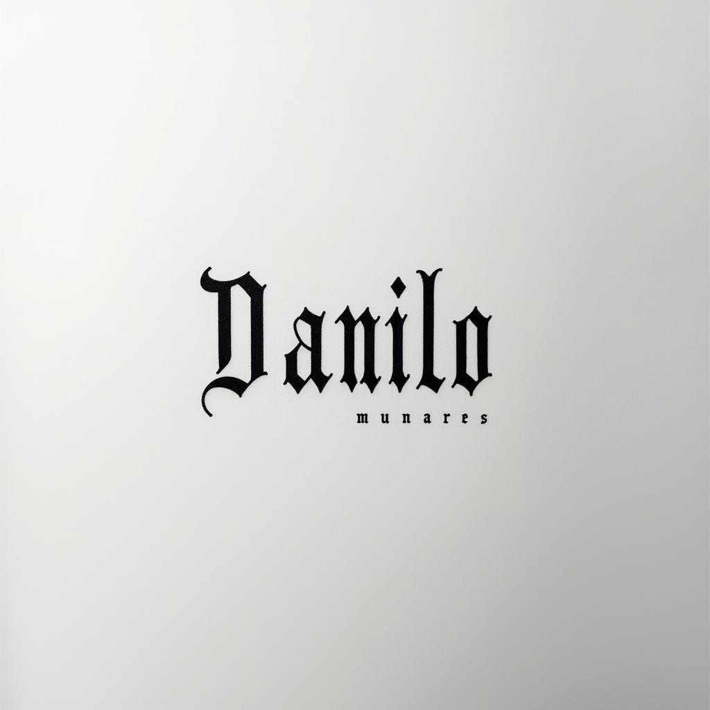 Danilominimalist text-based tattoo, Monospace font ultra-realistic, perfectly placed, high-quality font design, photo-realistic shading, 8k, high quality, finely detailed typograph