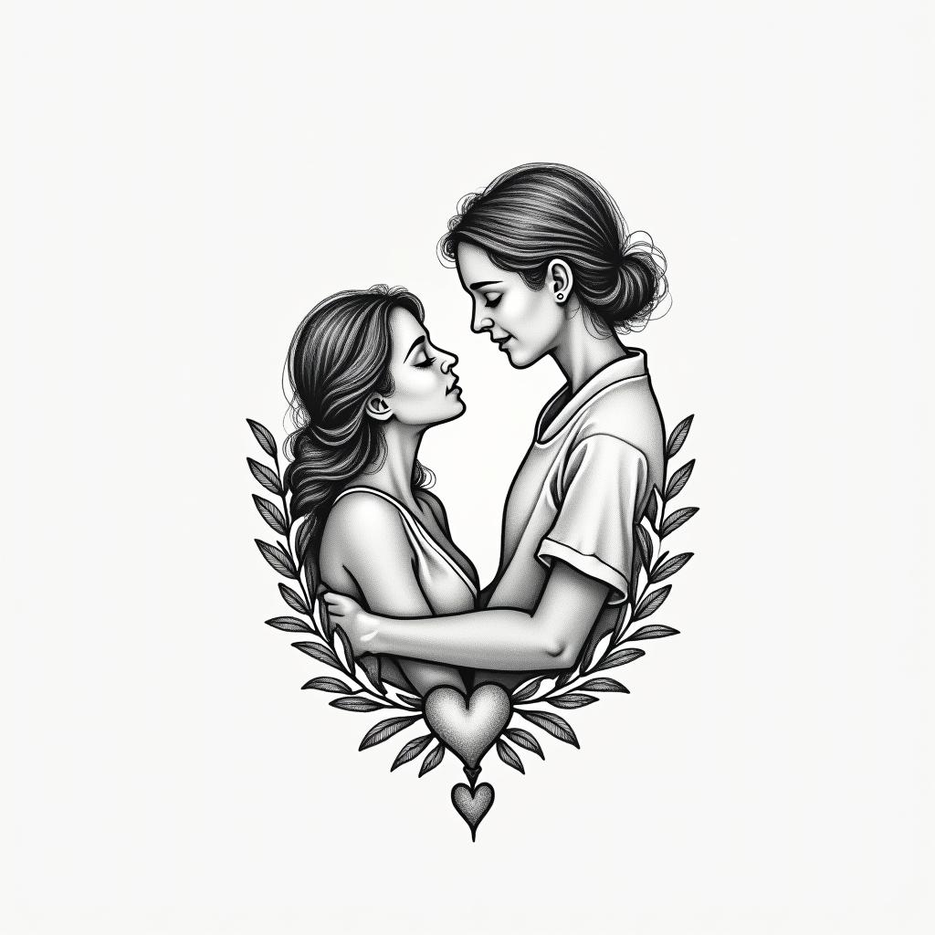 Amanda, married to Elias, I have a daughter named Amy, I am an epidemiological nurse, Christian, I have 3 siblings, 2 girls and 1 boy, I have my father and mother.in Modest style tattoo, featuring soft, delicate line work with simple and meaningful symbols, gentle waves, a heart, evoking a sense of serenity and grace,