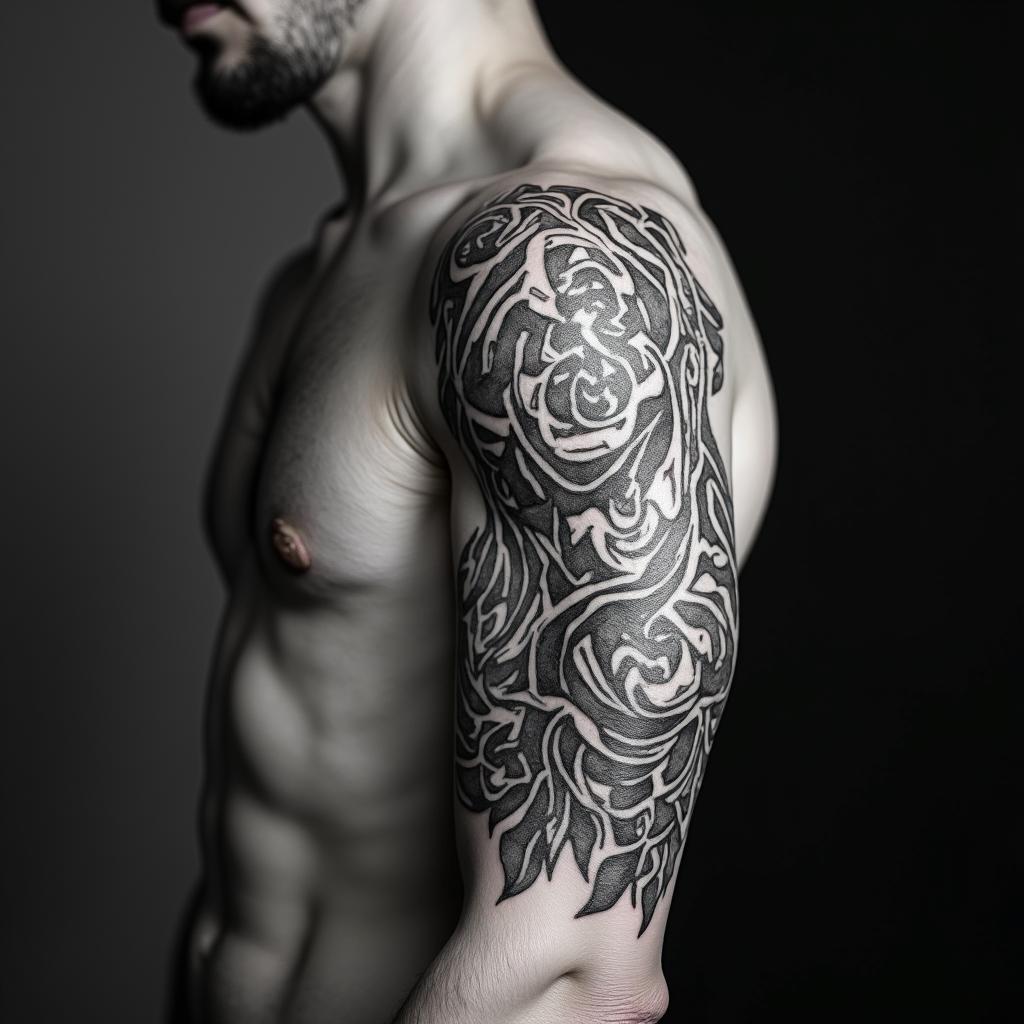 Tribalin authentic tattoo style, incorporating traditional modifications, bold black outlines, solid color fills, featuring classic authentic elements - Variation 4