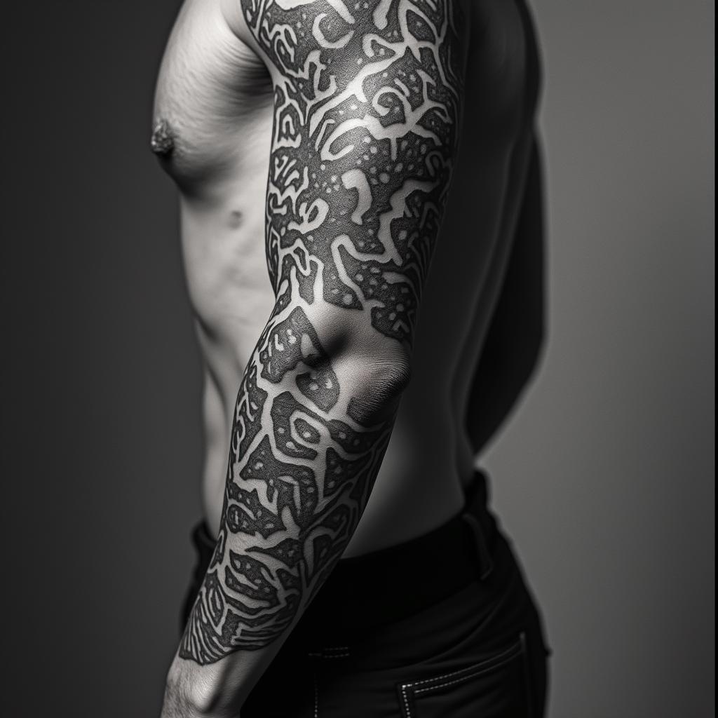 Tribalin authentic tattoo style, incorporating traditional modifications, bold black outlines, solid color fills, featuring classic authentic elements - Variation 2