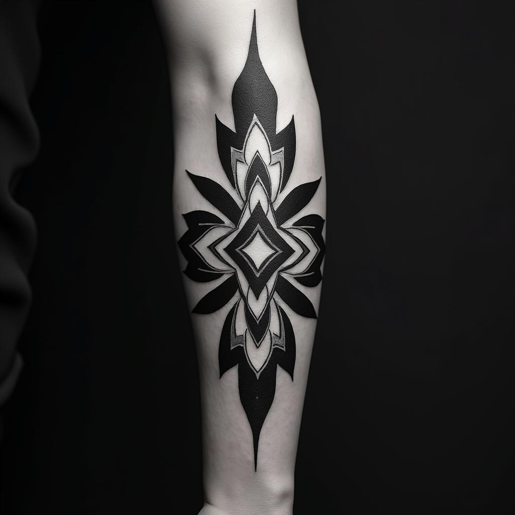 Ornamentin tribal tattoo style, featuring bold and black geometric shapes, curved lines, intertwine and flow seamlessly, creating a powerful and symbolic design, polynesian and maori styles - Variation 1