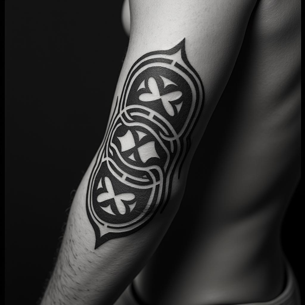 Ornamentin tribal tattoo style, featuring bold and black geometric shapes, curved lines, intertwine and flow seamlessly, creating a powerful and symbolic design, polynesian and maori styles - Variation 3