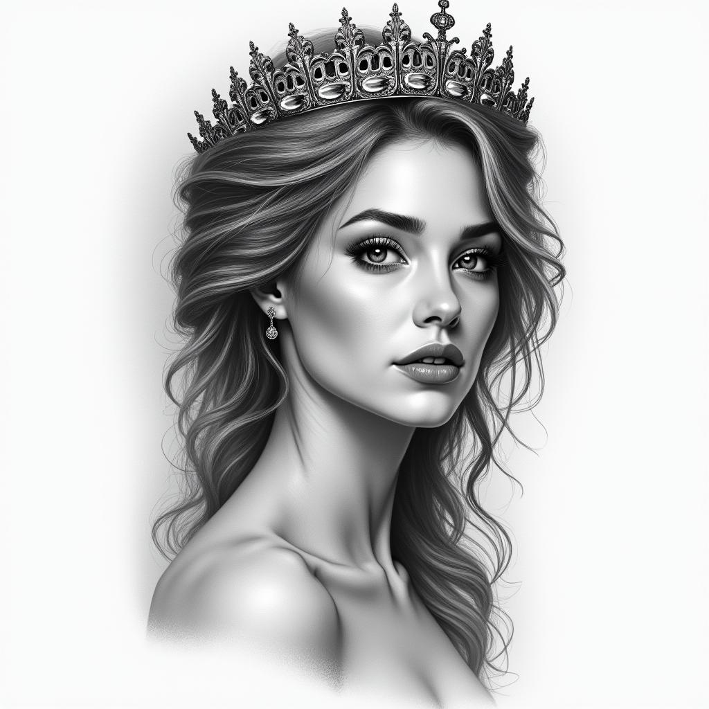 Princessin portrait tattoo style, featuring a highly realistic and detailed depiction 